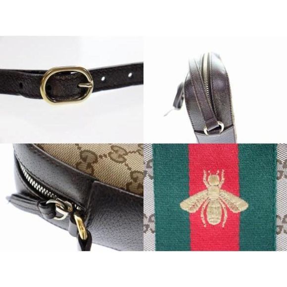 Gucci GG Canvas Signature Web Bee Shoulder Bag Brown - Picture 5 of 6